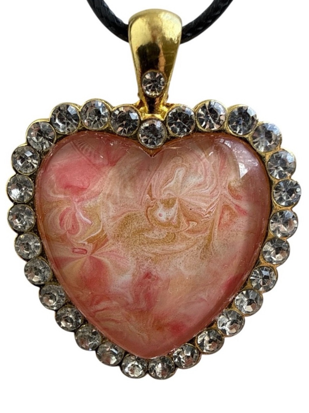Hand Crafted Heart Necklace Pink Gold Fluid Art Pendant by Svetlana Yeung